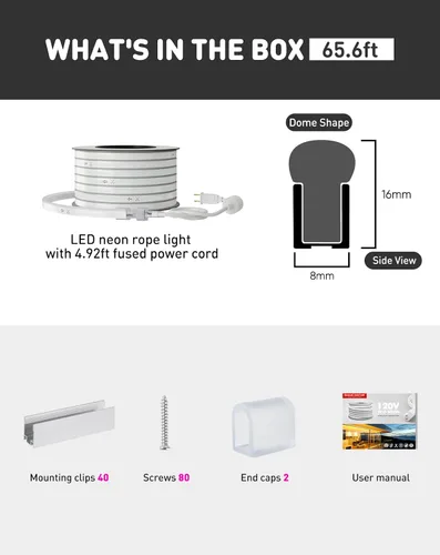 Vista 7 de luces de cuerda LED AC 120V, tira de neón Eco de 120 LED/m sin puntos, conectable y cortable, ETL IP65 impermeable y resistente al clima para el Rosa