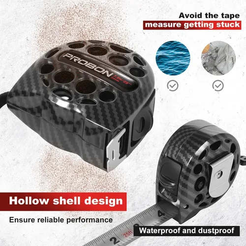 Vista 4 de Cinta métrica negra 25FT/7.5M de acero inoxidable con escala de doble cara, impermeable, retráctil, cinta de medición práctica para construcción