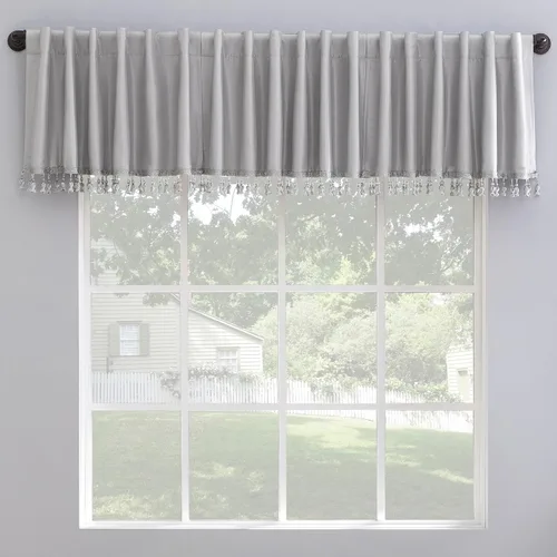 Vista 11 de Sun Zero Greyson - Valance de cortina con pestaña trasera de seda de dupioni de imitación con borlas de cuentas y aislamiento térmico total opaco