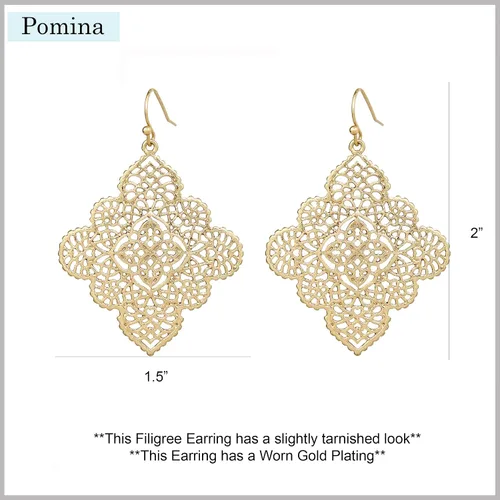 Vista 5 de POMINA Aretes colgantes de filigrana celta floral dorada, bohemios, modernos, geométricos, para mujer