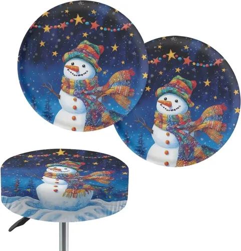 Vista 40 de Juego de 2 fundas redondas para taburetes de Navidad, color azul, diseño de ciervos de Navidad, fundas de cojín elásticas para taburetes de silla