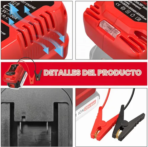 Vista 4 de Adaptador de arrancador de batería para auto para baterías Craftsman 20V V20, arrancador de batería de auto calibre 11, cables de refuerzo de auto