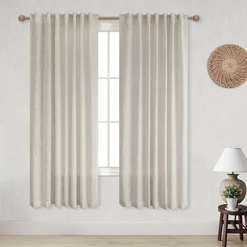 Vista 78 de Cortinas rústicas color beige tostado de 42 x 84 pulgadas de largo para sala de estar, juego de 2 paneles transparentes de lino natural, imitación