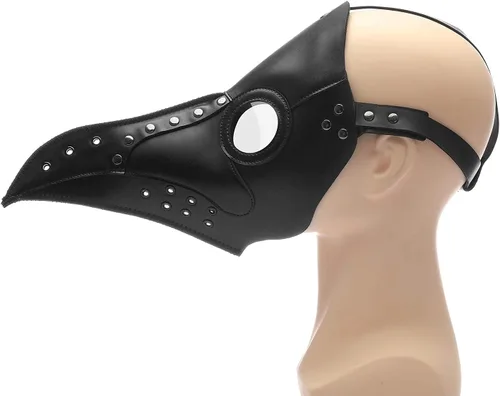 Vista 4 de PartyHop Máscara negra del médico de la peste del cuero de la PU, máscara facial de gas steampunk de la nariz larga del pájaro del páj