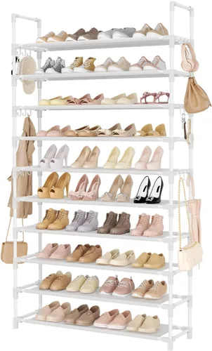 Vista 13 de LANTEFUL - Organizador de zapatos de 5 niveles, 12-15 pares, organizador de botas, estante resistente y estrecho para entrada, armarios con ganchos
