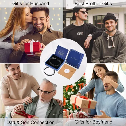 Vista 6 de XUANPAI Pulseras de plata personalizadas para hombre, 2 pulseras de acero inoxidable con eslabones cubanos para hombre, joyería de regalo para papá