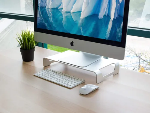 Vista 3 de Mount-It! Soporte de monitor de aluminio de 15.7 pulgadas para iMac - Elevador ancho de monitor Unibody - Soporte de metal para monitor
