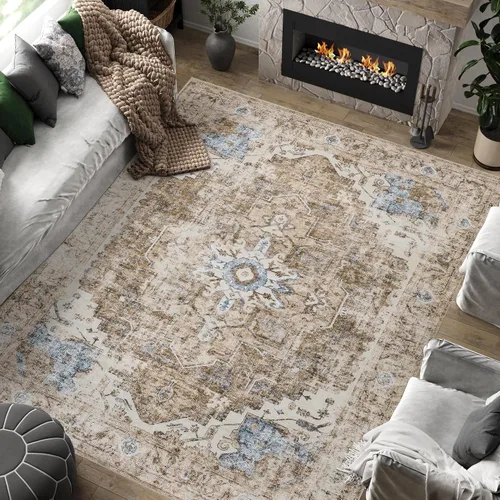 Vista 93 de jinchan Alfombra de Área 2x3 pies Alfombra Vintage de Entrada Lavable Bohemia Tapete Interior para Puerta Medallón Floral Tapete Pequeño para Puerta