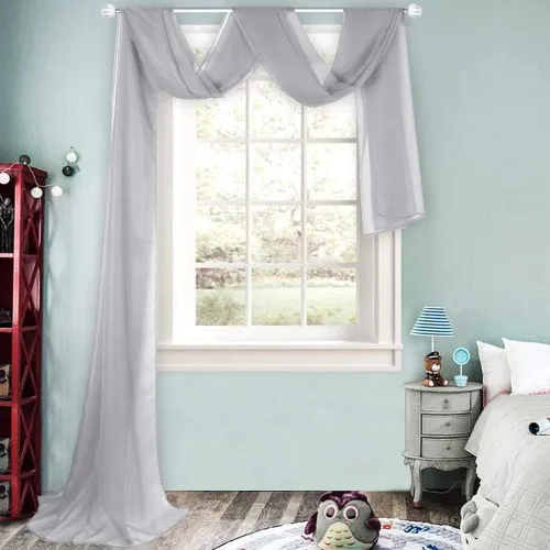Vista 8 de HUTO Cenefa de gasa suave para ventana, color beige, para habitación de niñas, toldo de cama, 1 panel de 52 x 144 pulgadas de largo