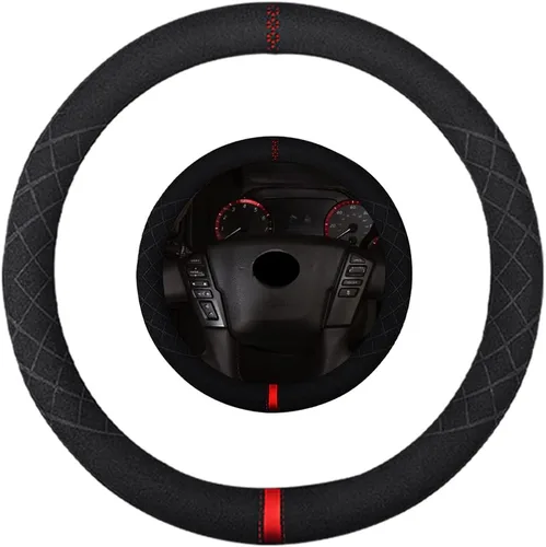 Vista 23 de Funda de volante de gamuza de 14 pulgadas, compatible con Tesla Model 3 Model Y, funda de volante deportiva de cuero gamuza antideslizante