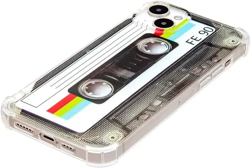 Vista 4 de FAteamll Funda para iPhone 14 Plus, acabado mate, resistente, suave, con esquinas reforzadas, TPU suave, parachoques retro, funda de cinta de casete