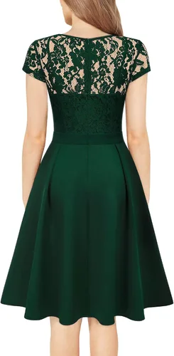 Vista 2 de MISSMAY Vestido de cóctel con cuello en V y encaje floral retro para mujer