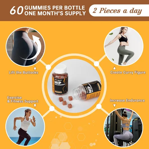 Vista 3 de Gomitas para glúteos grandes y caderas, gomitas de glúteos más grandes para curvas naturales, 1 gomitas de apoyo para el trasero, suplemento