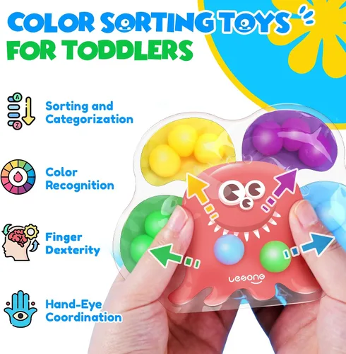 Vista 3 de Juguetes sensoriales antiestrés para niños pequeños: 4 unidades de juguetes sensoriales de clasificación de colores para estudiantes con autismo