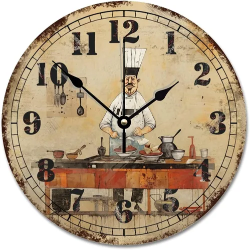 Vista 13 de ArogGeld Chef - Reloj de pared de cocina de madera, 10 silencioso, sin tictac, de cuarzo, funciona con pilas, para sala de estar, dormitorio