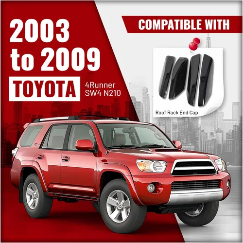 Vista 2 de ECOTRIC 4 piezas de cubierta de extremo de riel de techo compatible con Toyota 4Runner SW4 N210 2003-2009 negro cubierta de barra de riel de techo