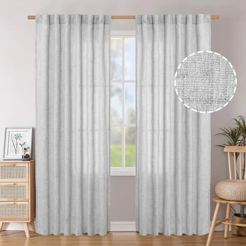 Vista 130 de BGment Cortinas cortas de lino marfil de 36 pulgadas de largo para ventanas de cocina, pequeñas cortinas texturizadas rústicas para café sobre
