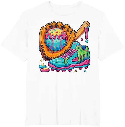 Vista 8 de Ice Cream Drip Baseball Stuff Baseball Drip For Boys Youth T-Shirt, Negro -, Pequeña