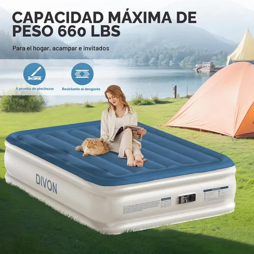 Vista 5 de Colchón de aire DIVON Full con bomba incorporada, colchón inflable de 18'' de grosor en 3 minutos, colchón hinchable plegable, colchón de aire