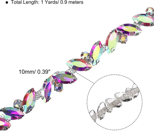 Vista 2 de uxcell Borde de cadena de diamantes de imitación de 1 yarda, aplique de cadena de cristal brillante de 0.394 pulgadas para costura, joyería