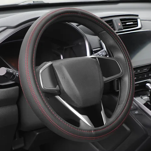 Vista 22 de Funda para volante de Auto Dynasty, protector de volante de auto de cuero de microfibra transpirable con patrón de agarre antideslizante, forro