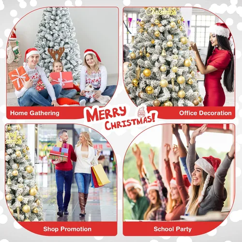 Vista 7 de COSTWAY Árbol de Navidad flocado de nieve de 6 pies, pino artificial con bisagras Blanco