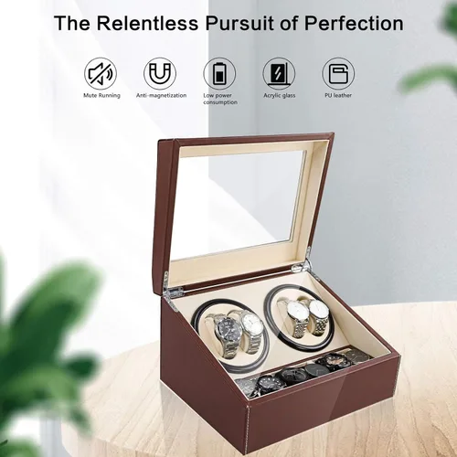 Vista 6 de SHZICMY Enrollador automático de reloj, 4+6 relojes automáticos Winders caja de exhibición de almacenamiento caja de bobinadoras de reloj