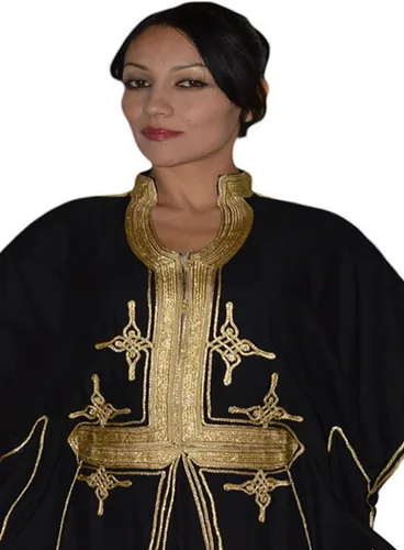 Vista 5 de Moroccan Caftan Hand Made Breathable Cotton with Gold Hand Embroidery Long