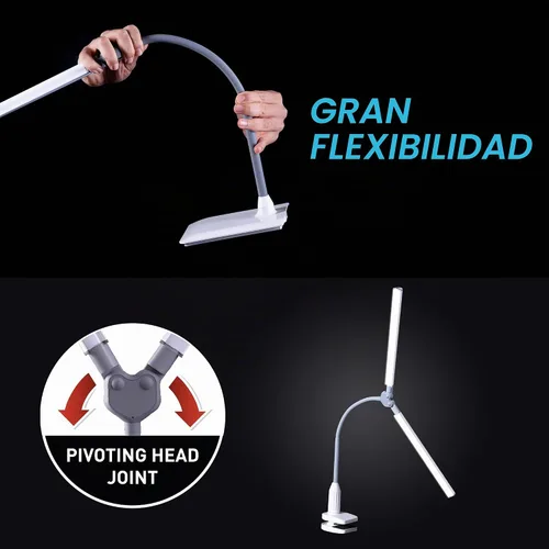 Vista 3 de DuoPro Clamp Lámpara LED con Abrazadera - Luz Diurna de 6,000K, 2,100 Lux a 12", 4 Niveles de Brillo, Pantallas Antirreflejos, Brazo Ajustable