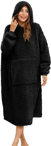 Vista 11 de Manta Sherpa con capucha de gran tamaño, sudadera con capucha y manga larga y bolsillo, color beige