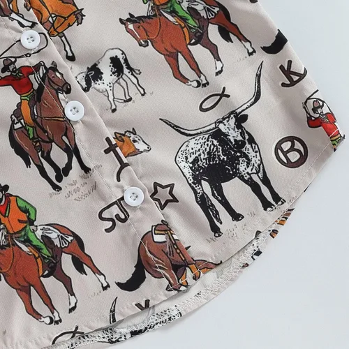 Vista 5 de Camisa de vestir de manga corta con estampado de vaca y botones para bebé niño