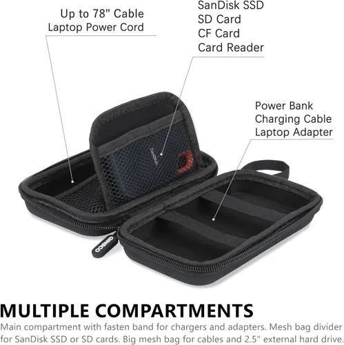 Vista 5 de Ginsco Estuche de protección de carcasa dura, bolsa organizadora de accesorios electrónicos para MacBook Air/pro, adaptadores, cargadores, cables