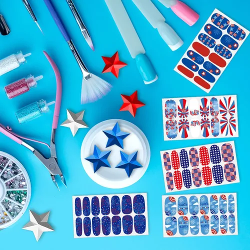 Vista 4 de 336 piezas de 24 hojas de 4 de julio, Día de la Independencia, tiras de esmalte de uñas patrióticas, tiras de uñas autoadhesivas para el Día