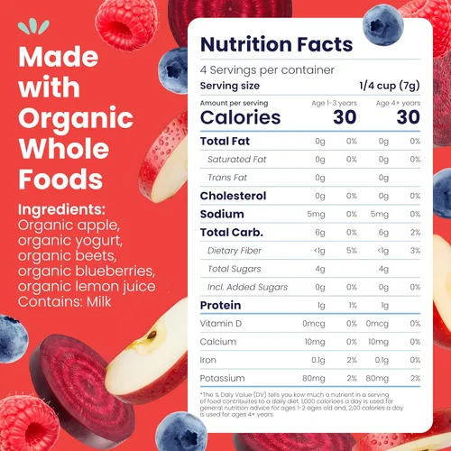 Vista 2 de Amara Smoothie Melts - Beets n' Berries - Snacks orgánicos para bebés con frutas y verduras - Yogur derretido a base de plantas - Snack saludable