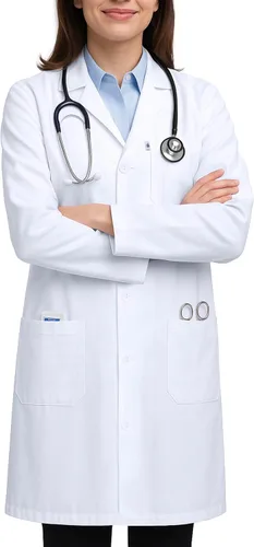 Vista 2 de DR Uniforms - Abrigo de laboratorio de algodón, unisex, color blanco, para estudiantes y médicos
