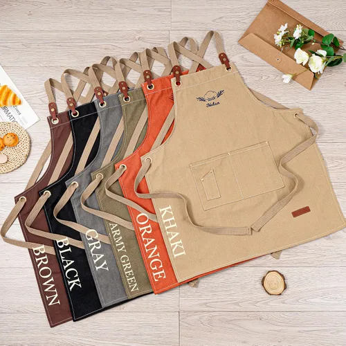 Vista 6 de Delantales de chef para mujeres y hombres, personalizados, de lona, con espalda cruzada, para cocinar, hornear, barista, jardinería, carpintería