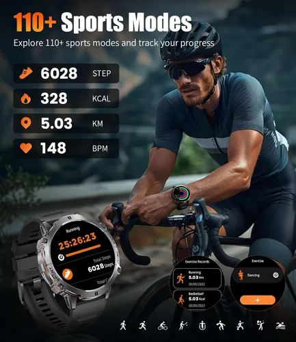 Vista 5 de Relojes inteligentes LIGE para hombres con batería de 900mAh (60+ horas de espera), pantalla AMOLED de 1.73" con Bluetooth, modo de llamada, más