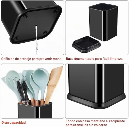 Vista 3 de RedCall - Organizador de utensilios de cocina de acero inoxidable para encimera, organizador de cucharas y espátulas, cajón rectangular moderno