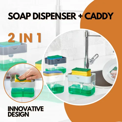 Vista 4 de HEFA Dispensador de jabón para platos y soporte de esponja para fregadero de cocina, dispensador de jabón para lavar platos, esponja para platos