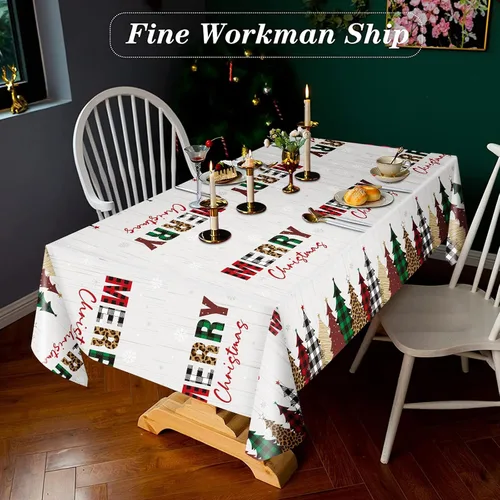 Vista 3 de Preboun Mantel de Navidad de Mesa de Navidad Mantel de Plástico Mantel Cuadrado con Árbol de Navidad Mantel Rectangular para Navidad para Fiesta