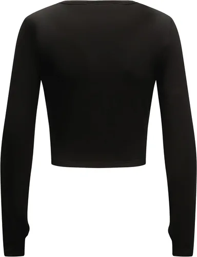 Vista 4 de OThread & Co. Camiseta corta de manga larga para mujer, cómoda con agujero para el pulgar, capa elástica básica