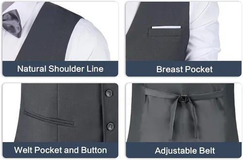 Vista 4 de Chaleco de traje para hombre, chaleco de esmoquin para boda, chaleco formal con cuello en V