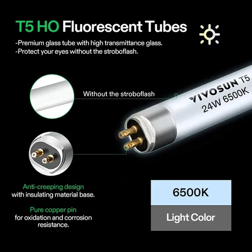 Vista 5 de VIVOSUN Bombillas T5 de crecimiento de 2 pies y 22 pulgadas, 24 W, 6500 K, tubos fluorescentes HO, bombilla blanca fría T5 para lámparas T5 de 22