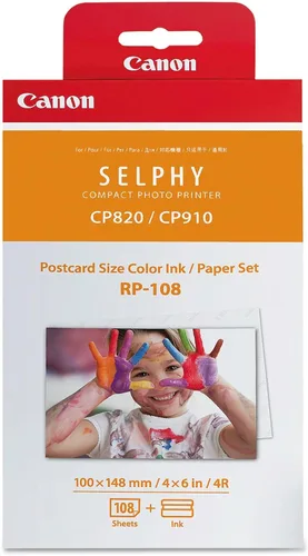 Vista 2 de Canon Juego de tinta/papel de color, compatible con SELPHY CP910/CP820/CP1200, RP-108 (Paquete de 2)