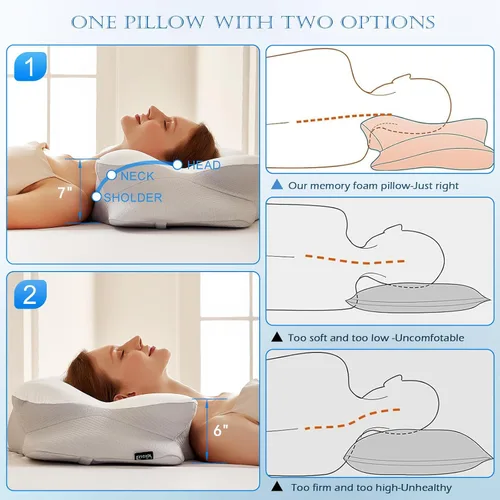 Vista 6 de EUCIOR - Almohadas de gel refrescante para cuello y hombros, almohada cervical para dormir cómodamente, almohadas ergonómicas de espuma