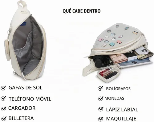 Vista 6 de Bolsa Oxford Ita Kawaii con Pin de Exhibición, Mochila Deportiva de Hombro Único, Mochila de Senderismo, Mochila de Día, Beige