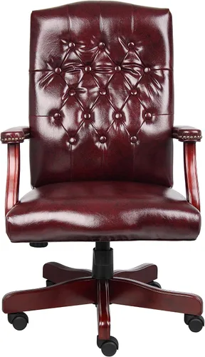 Vista 6 de Boss Office Products Silla clásica ejecutiva Caressoft con acabado de caoba en Borgoña, respaldo alto (B905-BY)