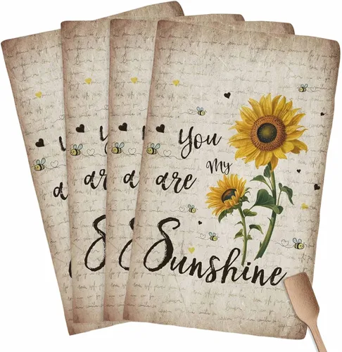 Vista 20 de Toallas de cocina rústicas de girasol, papel de periódico retro marrón rústico de microfibra absorbente para platos de cocina, toalla de baño