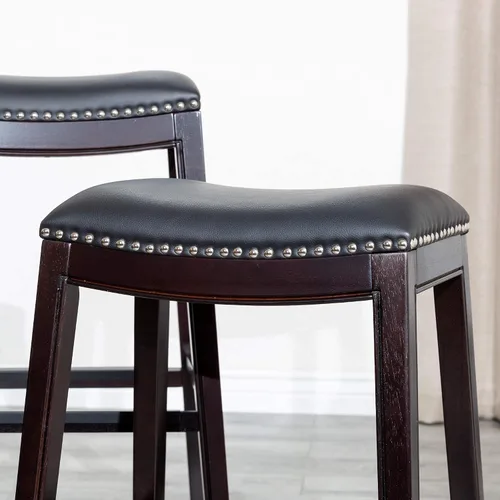 Vista 10 de DTY Indoor Living Durango - Taburete de cuero regenerado, taburete de mostrador de 24 pulgadas, acabado espresso, asiento de cuero negro