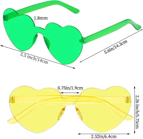 Vista 2 de Fengek 6 lentes de sol en forma de corazón, sin marco, transparentes, regalos de fiesta para niñas y mujeres